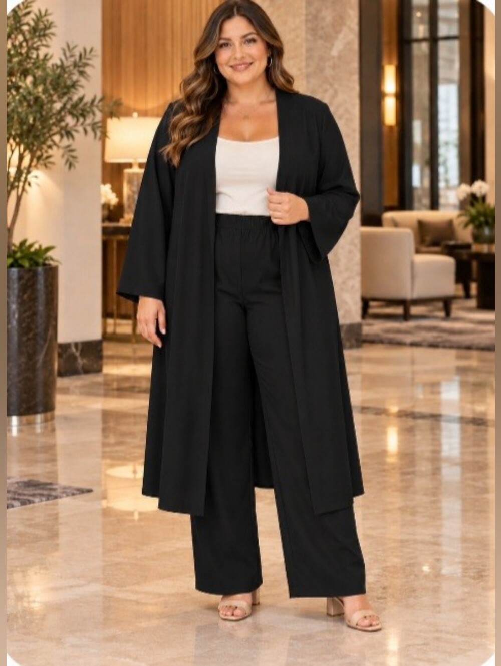 Kara and Kate Boutique Black Open Front Duster and Wide Leg Pant Set NWOT XL
